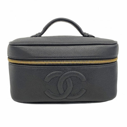 Chanel Vanity Bag Caviar Skin Black Gold Hardware Women