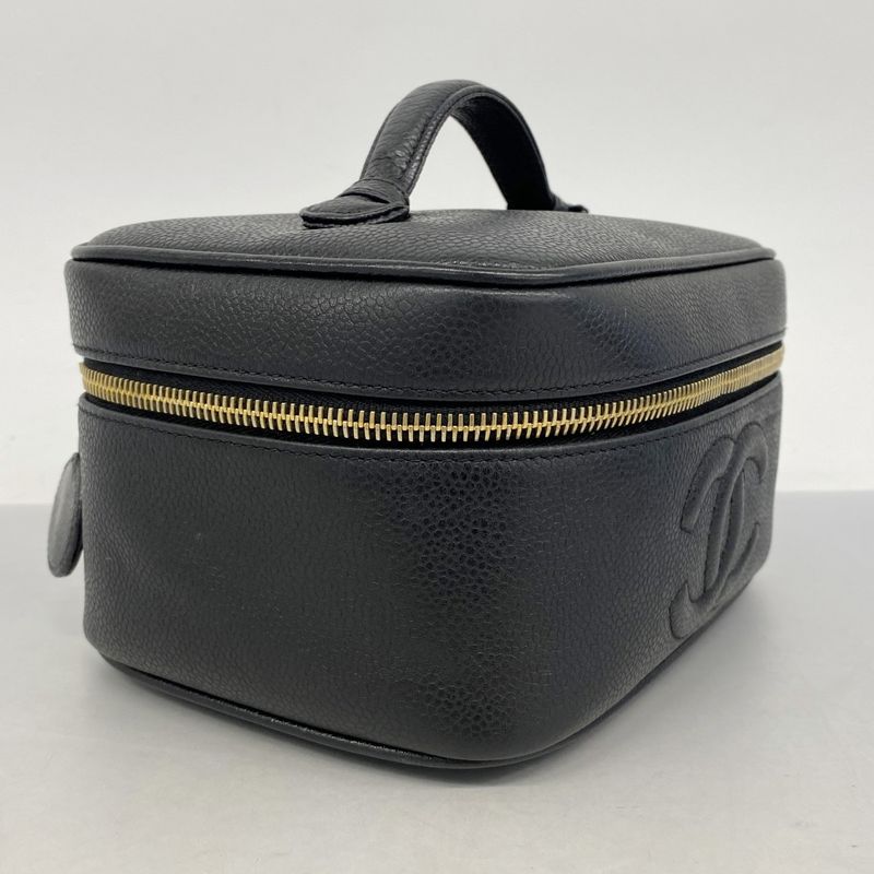 Chanel Vanity Bag Caviar Skin Black Gold Hardware Women