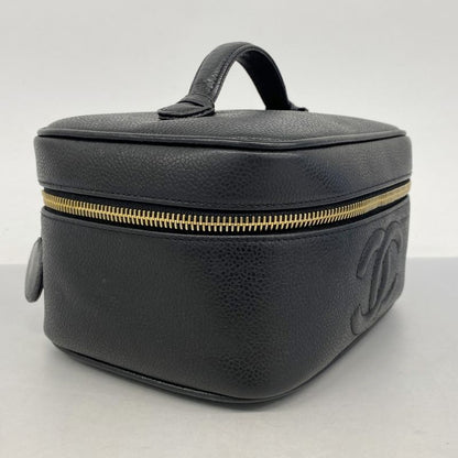 Chanel Vanity Bag Caviar Skin Black Gold Hardware Women