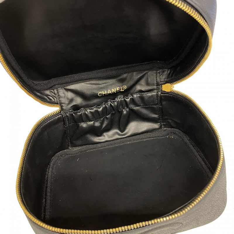 Chanel Vanity Bag Caviar Skin Black Gold Hardware Women