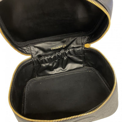 Chanel Vanity Bag Caviar Skin Black Gold Hardware Women