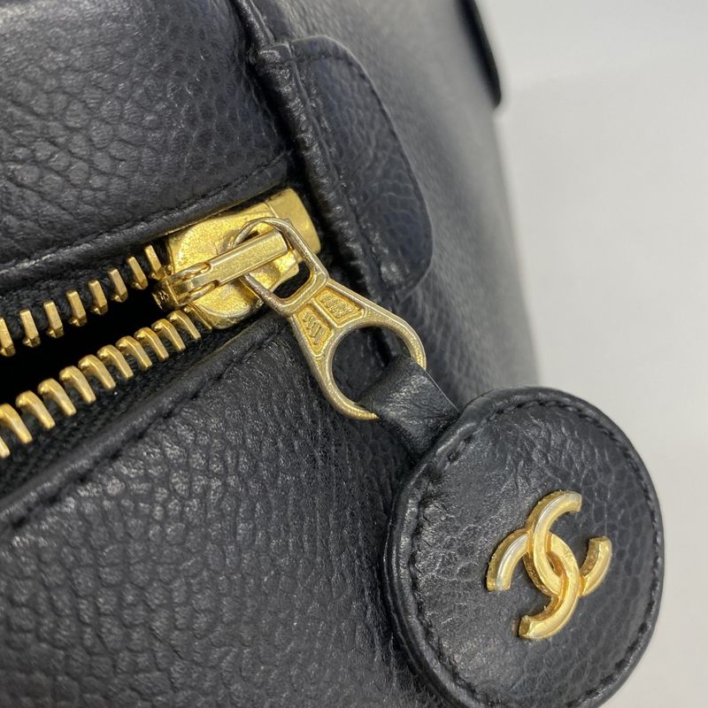 Chanel Vanity Bag Caviar Skin Black Gold Hardware Women