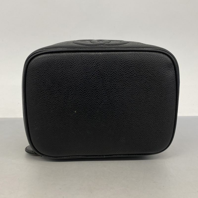 Chanel Vanity Bag Caviar Skin Black Gold Hardware Women