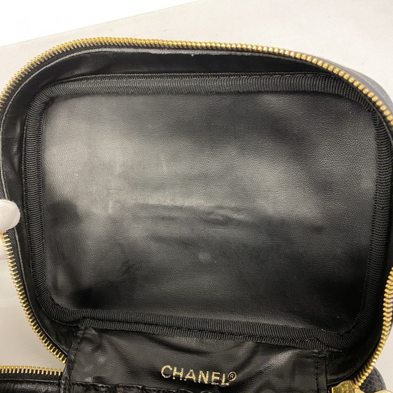 Chanel Vanity Bag Caviar Skin Black Gold Hardware Women