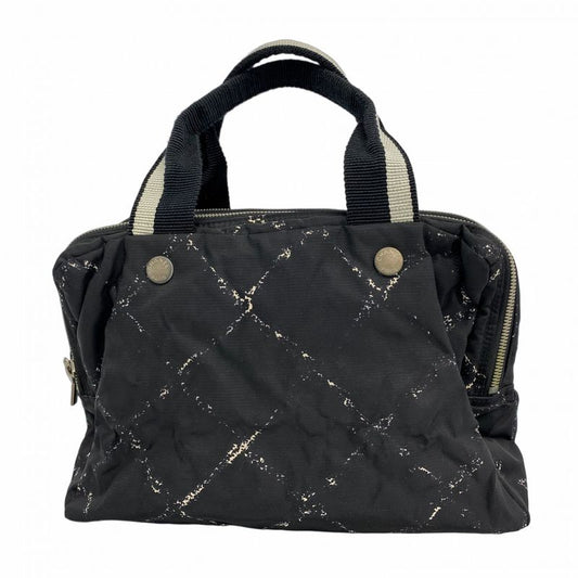 Chanel Handbag Travel Line Nylon Black Silver Hardware Women