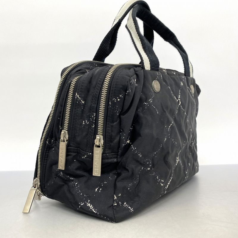 Chanel Handbag Travel Line Nylon Black Silver Hardware Women