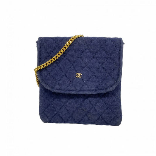 Chanel Pouch Matelasse Cotton Navy Gold Hardware Women