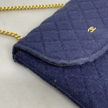 Chanel Pouch Matelasse Cotton Navy Gold Hardware Women