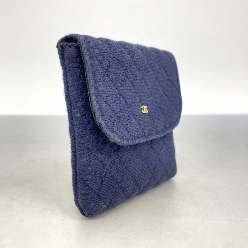 Chanel Pouch Matelasse Cotton Navy Gold Hardware Women