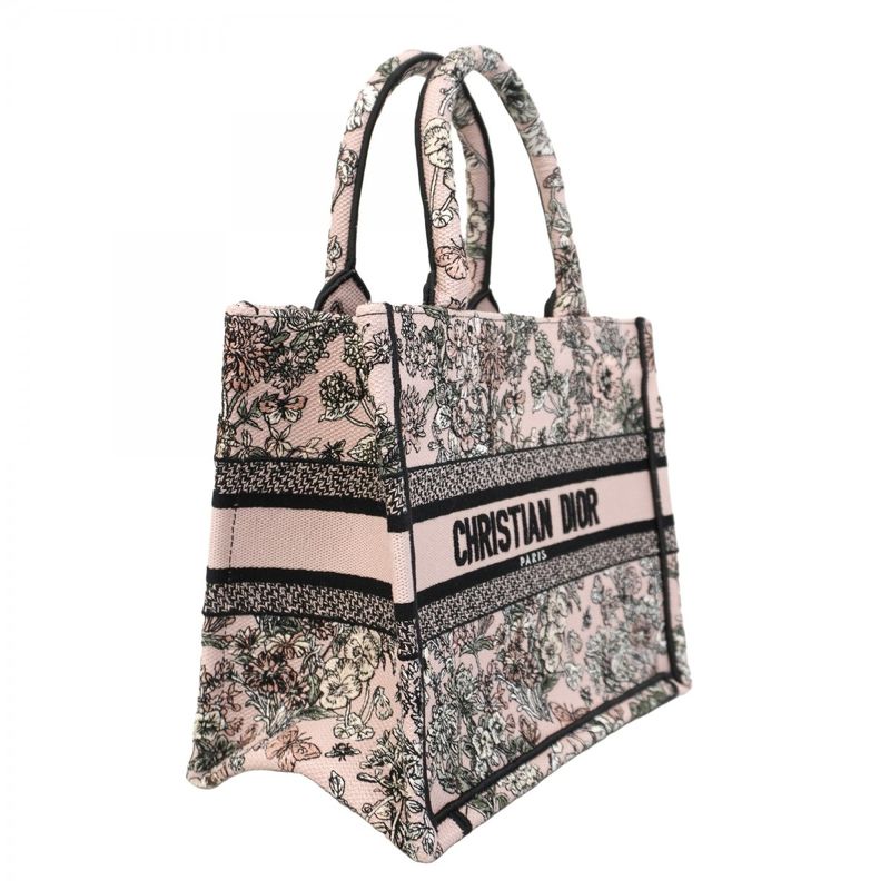 Christian Dior Tote Bag Book Tote Canvas Pink Black Cles Deuce