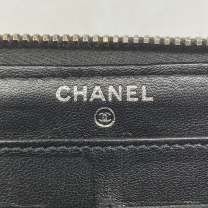 Chanel Long Wallet Matelasse Lambskin Black Silver Hardware Women