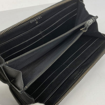 Chanel Long Wallet Matelasse Lambskin Black Silver Hardware Women