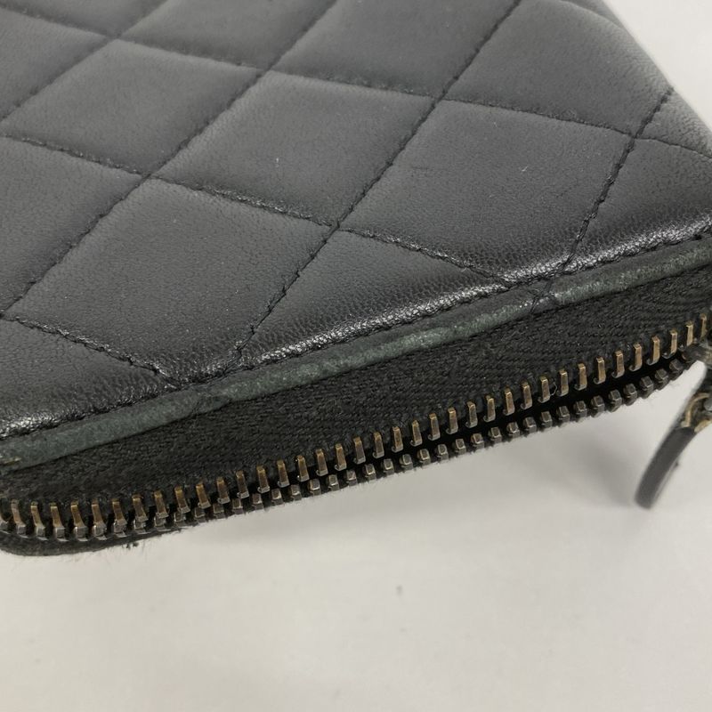 Chanel Long Wallet Matelasse Lambskin Black Silver Hardware Women