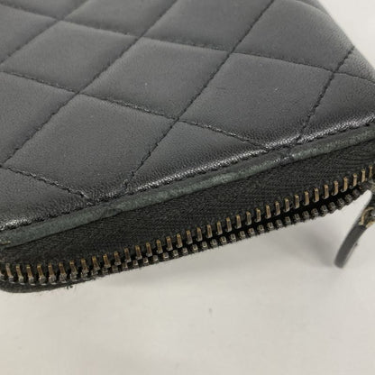 Chanel Long Wallet Matelasse Lambskin Black Silver Hardware Women