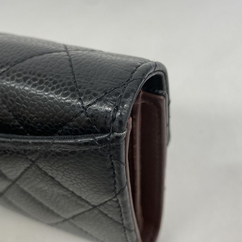 Chanel Trifold Wallet Matelasse Caviar Skin Black Gold Hardware Women