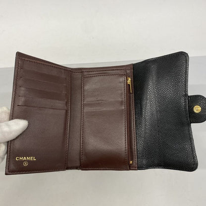 Chanel Trifold Wallet Matelasse Caviar Skin Black Gold Hardware Women