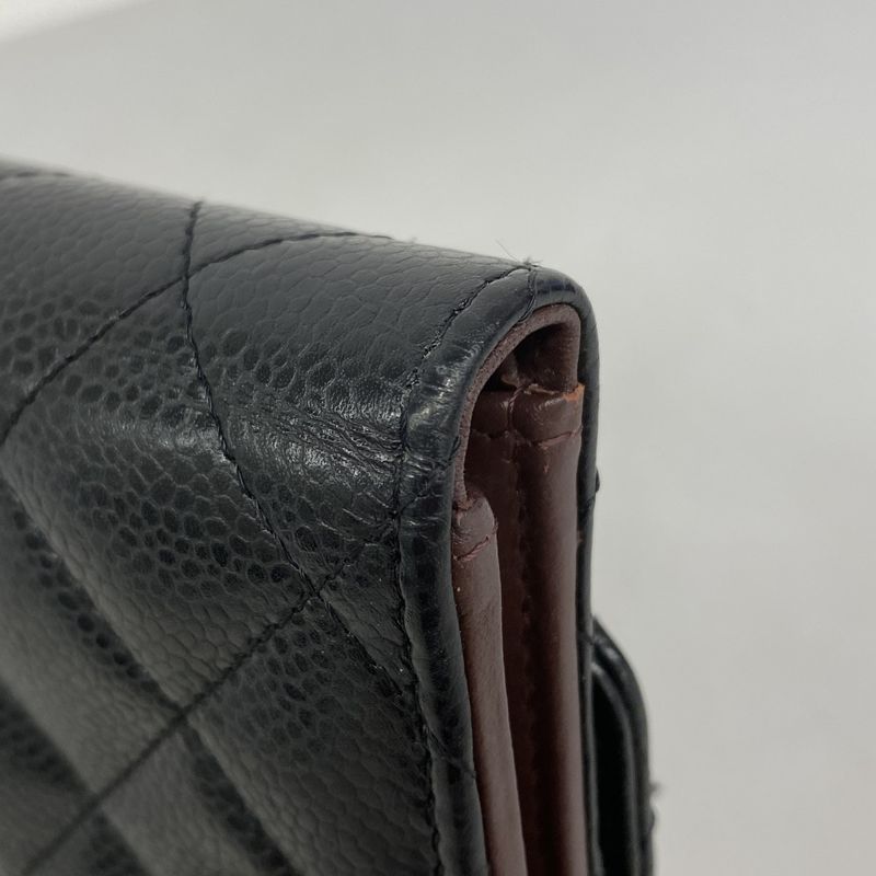 Chanel Trifold Wallet Matelasse Caviar Skin Black Gold Hardware Women