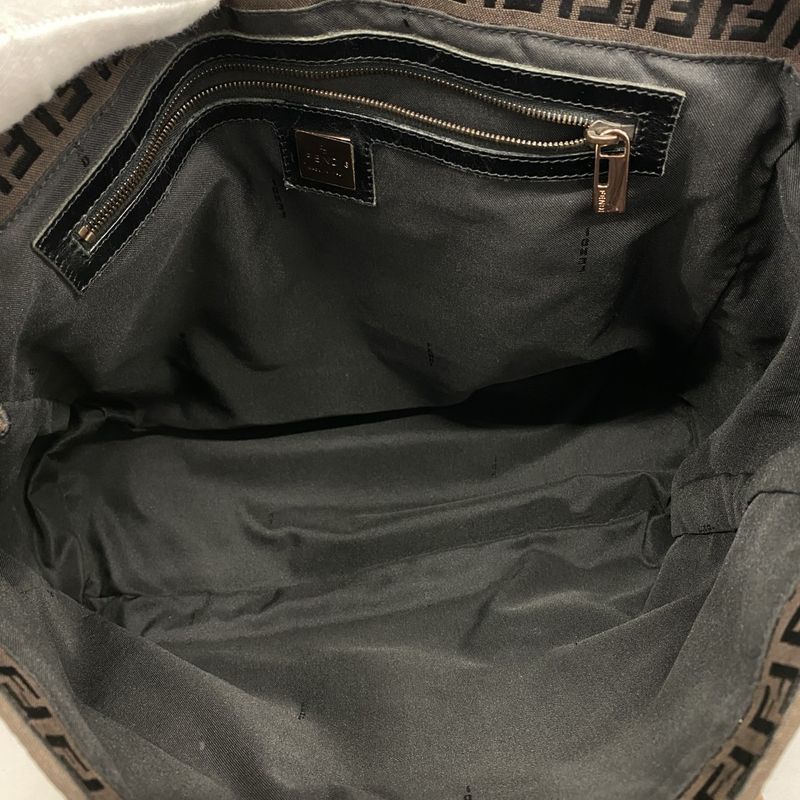 Fendi Handbag Zucchino Nylon Canvas Brown Black Pink Gold Hardware Women