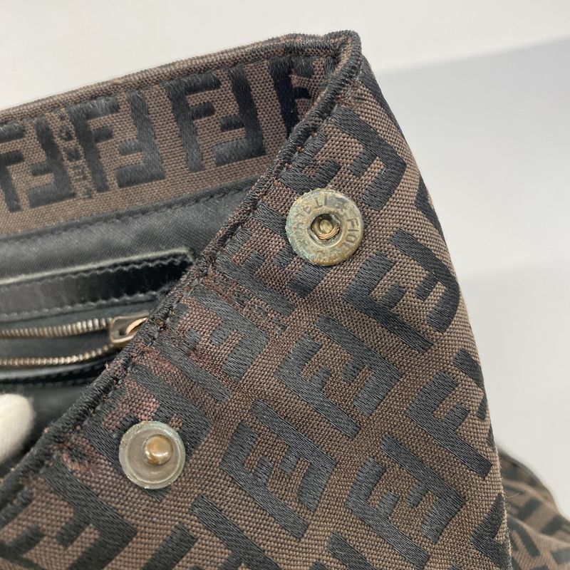 Fendi Handbag Zucchino Nylon Canvas Brown Black Pink Gold Hardware Women