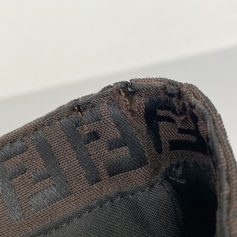 Fendi Handbag Zucchino Nylon Canvas Brown Black Pink Gold Hardware Women