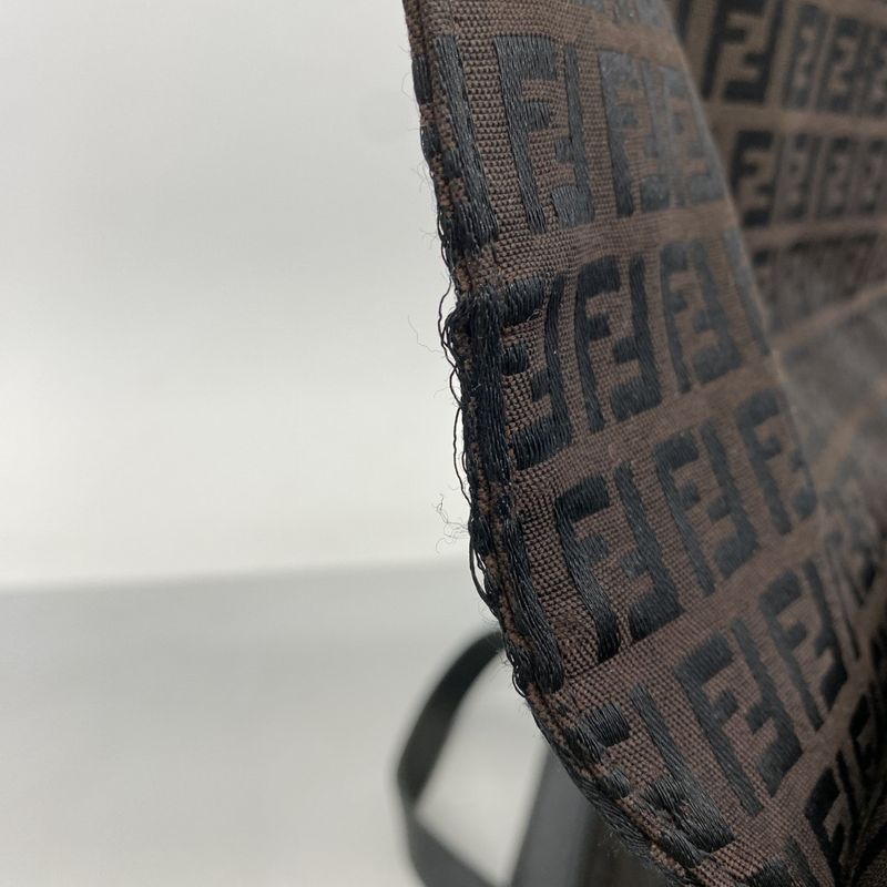 Fendi Handbag Zucchino Nylon Canvas Brown Black Pink Gold Hardware Women