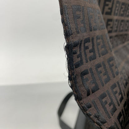 Fendi Handbag Zucchino Nylon Canvas Brown Black Pink Gold Hardware Women