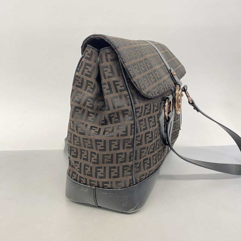 Fendi Handbag Zucchino Nylon Canvas Brown Black Pink Gold Hardware Women