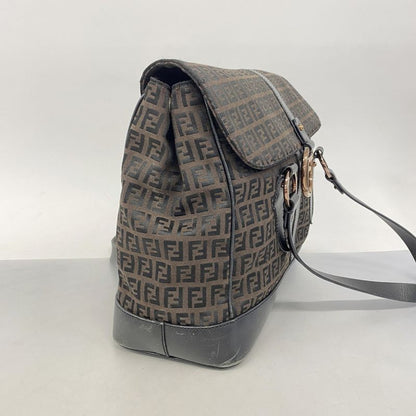 Fendi Handbag Zucchino Nylon Canvas Brown Black Pink Gold Hardware Women