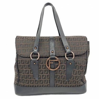 Fendi Handbag Zucchino Nylon Canvas Brown Black Pink Gold Hardware Women