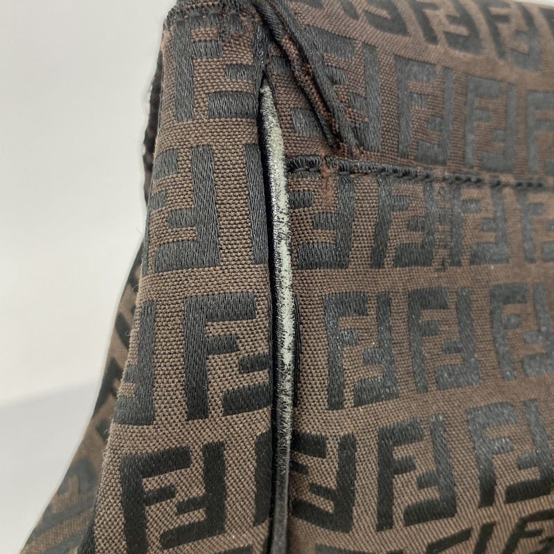 Fendi Handbag Zucchino Nylon Canvas Brown Black Pink Gold Hardware Women