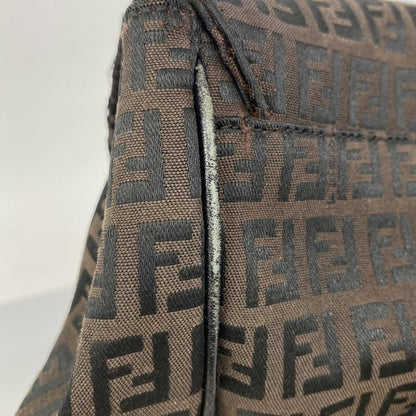 Fendi Handbag Zucchino Nylon Canvas Brown Black Pink Gold Hardware Women
