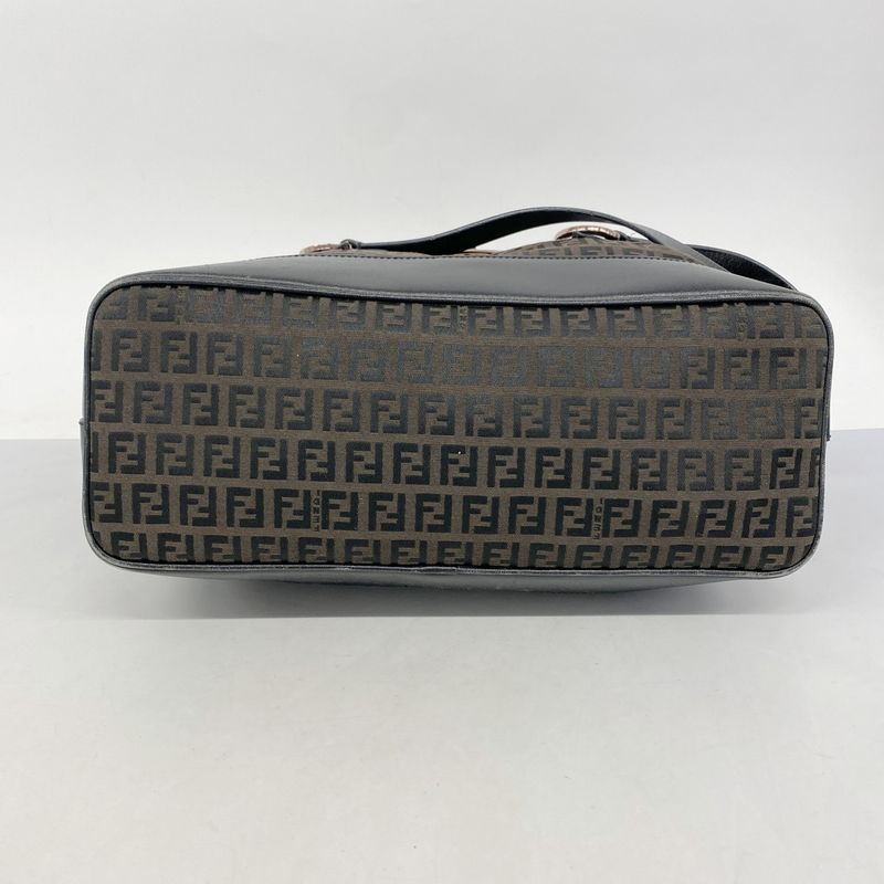 Fendi Handbag Zucchino Nylon Canvas Brown Black Pink Gold Hardware Women