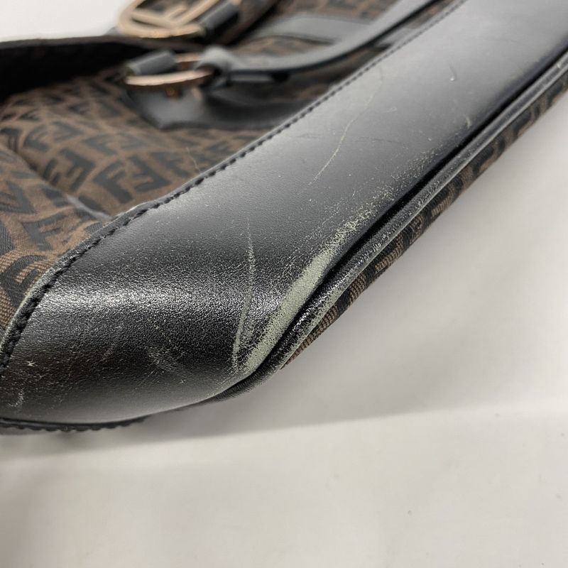 Fendi Handbag Zucchino Nylon Canvas Brown Black Pink Gold Hardware Women