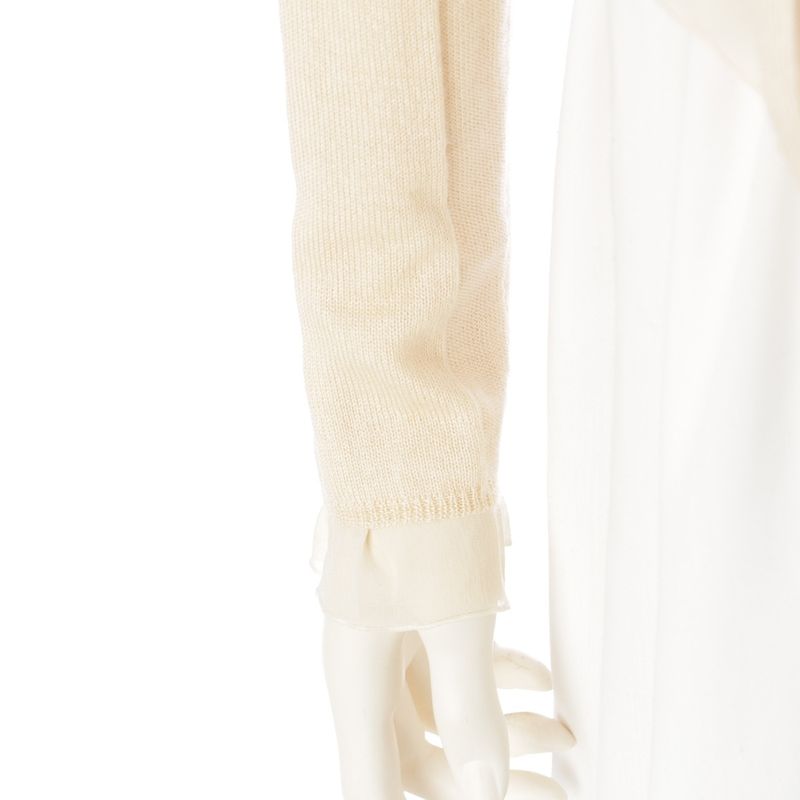 Prada Cashmere Silk Paneled Front Opening Knit Cardigan Off White 42