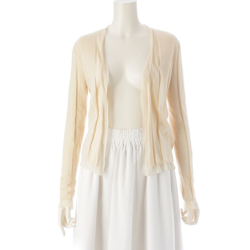 Prada Cashmere Silk Paneled Front Opening Knit Cardigan Off White 42