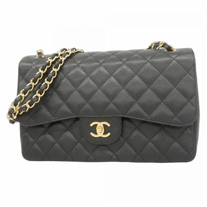 Chanel Shoulder Bag Deca Matelasse Caviar Skin Black Gold Hardware Women