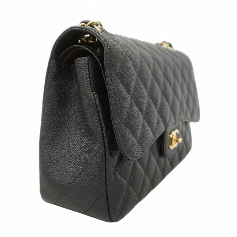 Chanel Shoulder Bag Deca Matelasse Caviar Skin Black Gold Hardware Women