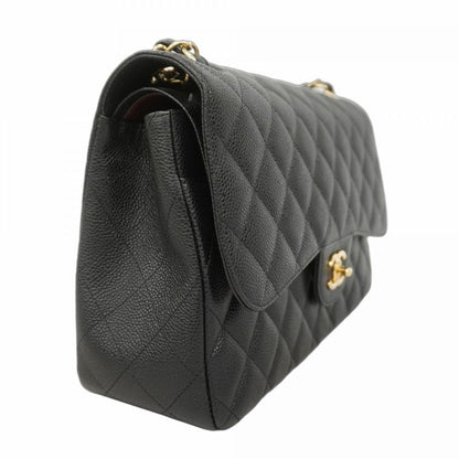 Chanel Shoulder Bag Deca Matelasse Caviar Skin Black Gold Hardware Women