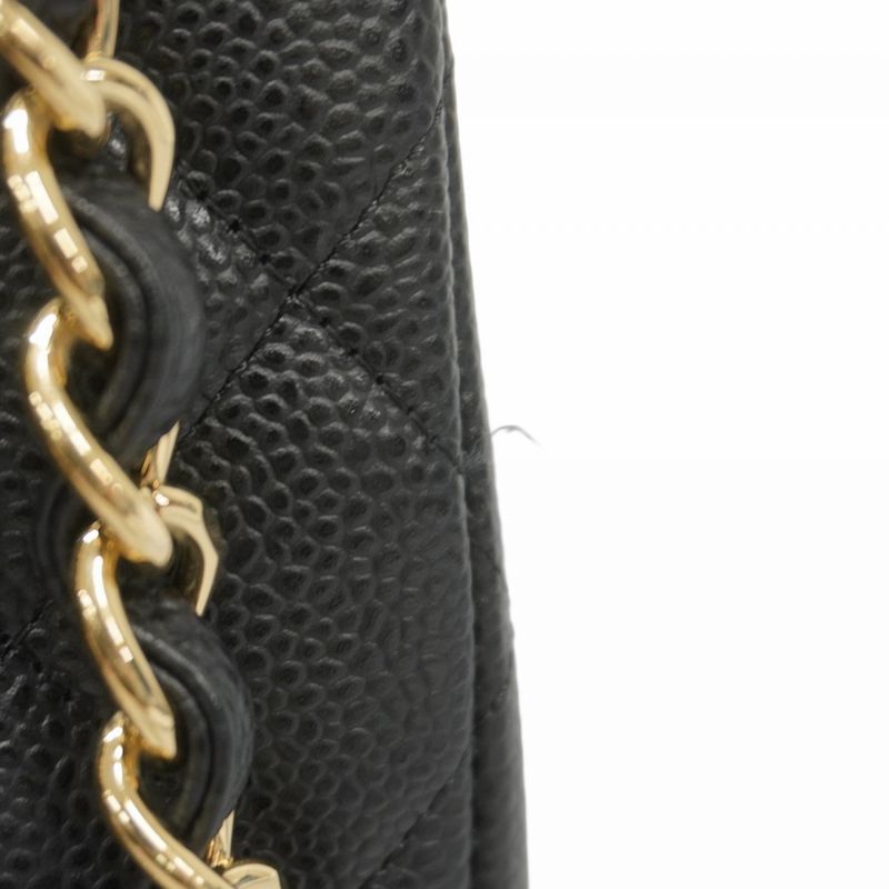 Chanel Shoulder Bag Deca Matelasse Caviar Skin Black Gold Hardware Women