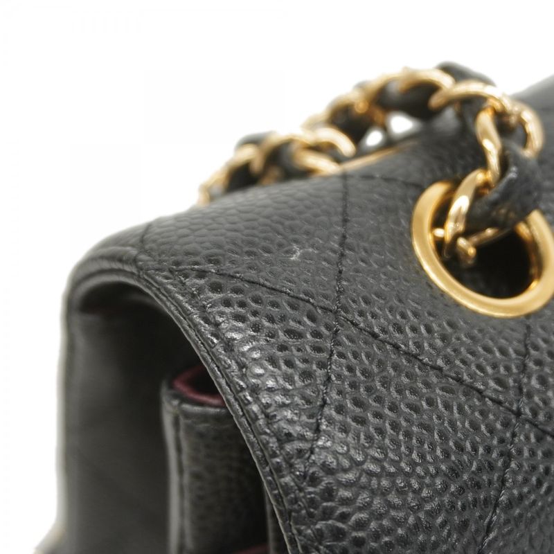 Chanel Shoulder Bag Matelasse Caviar Skin Black Gold Hardware Women