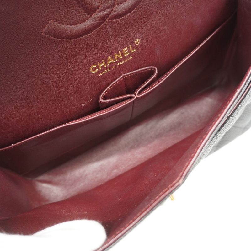 Chanel Shoulder Bag Matelasse Caviar Skin Black Gold Hardware Women