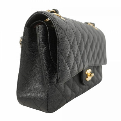 Chanel Shoulder Bag Matelasse Caviar Skin Black Gold Hardware Women
