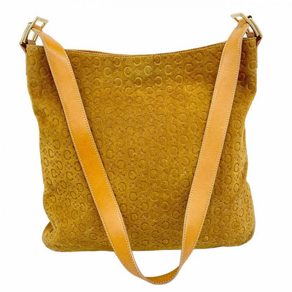Celine Shoulder Bag C Macadam Suede Beige Gold Hardware Women