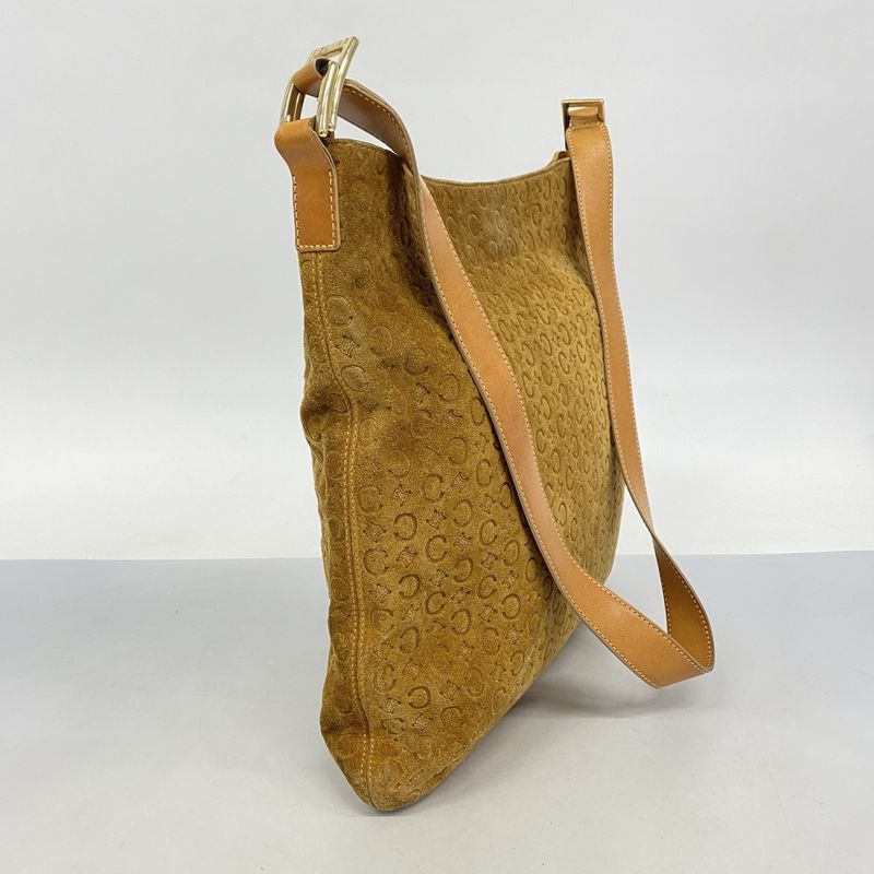 Celine Shoulder Bag C Macadam Suede Beige Gold Hardware Women