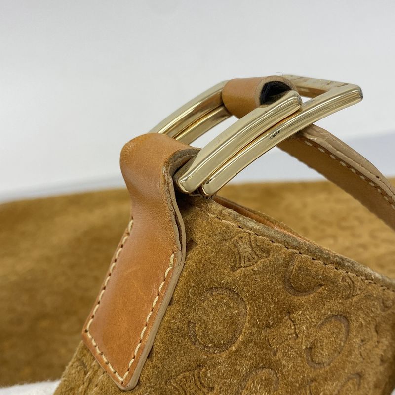 Celine Shoulder Bag C Macadam Suede Beige Gold Hardware Women
