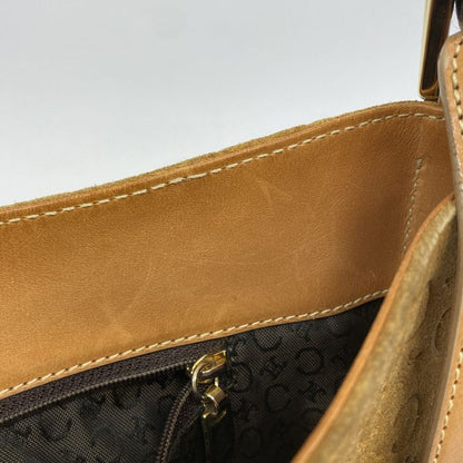 Celine Shoulder Bag C Macadam Suede Beige Gold Hardware Women