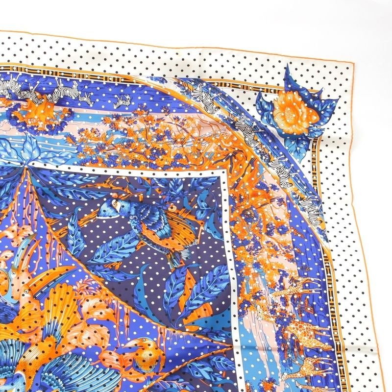 Hermes Carré 140 Silk Tropiques Tropical Scarf Blue Orange