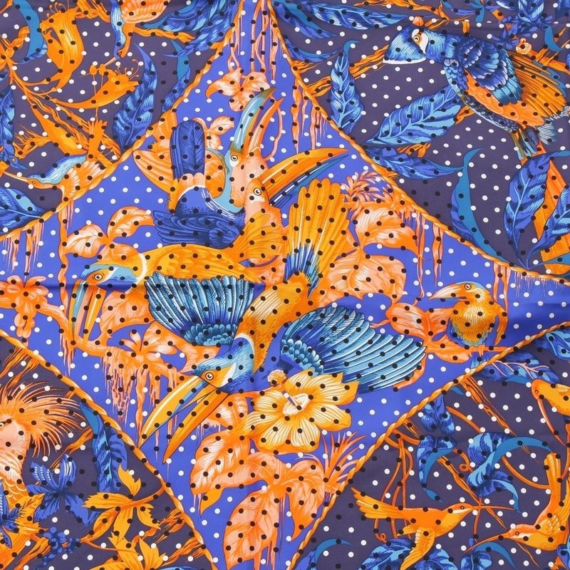 Hermes Carré 140 Silk Tropiques Tropical Scarf Blue Orange