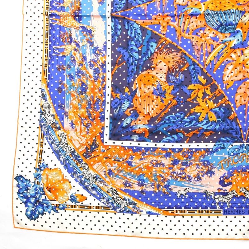 Hermes Carré 140 Silk Tropiques Tropical Scarf Blue Orange