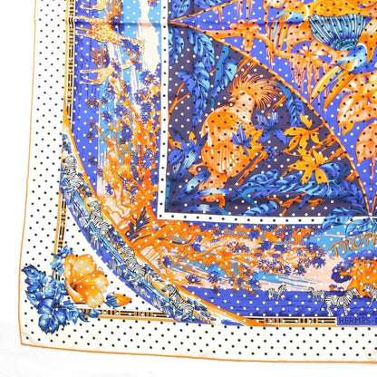 Hermes Carré 140 Silk Tropiques Tropical Scarf Blue Orange